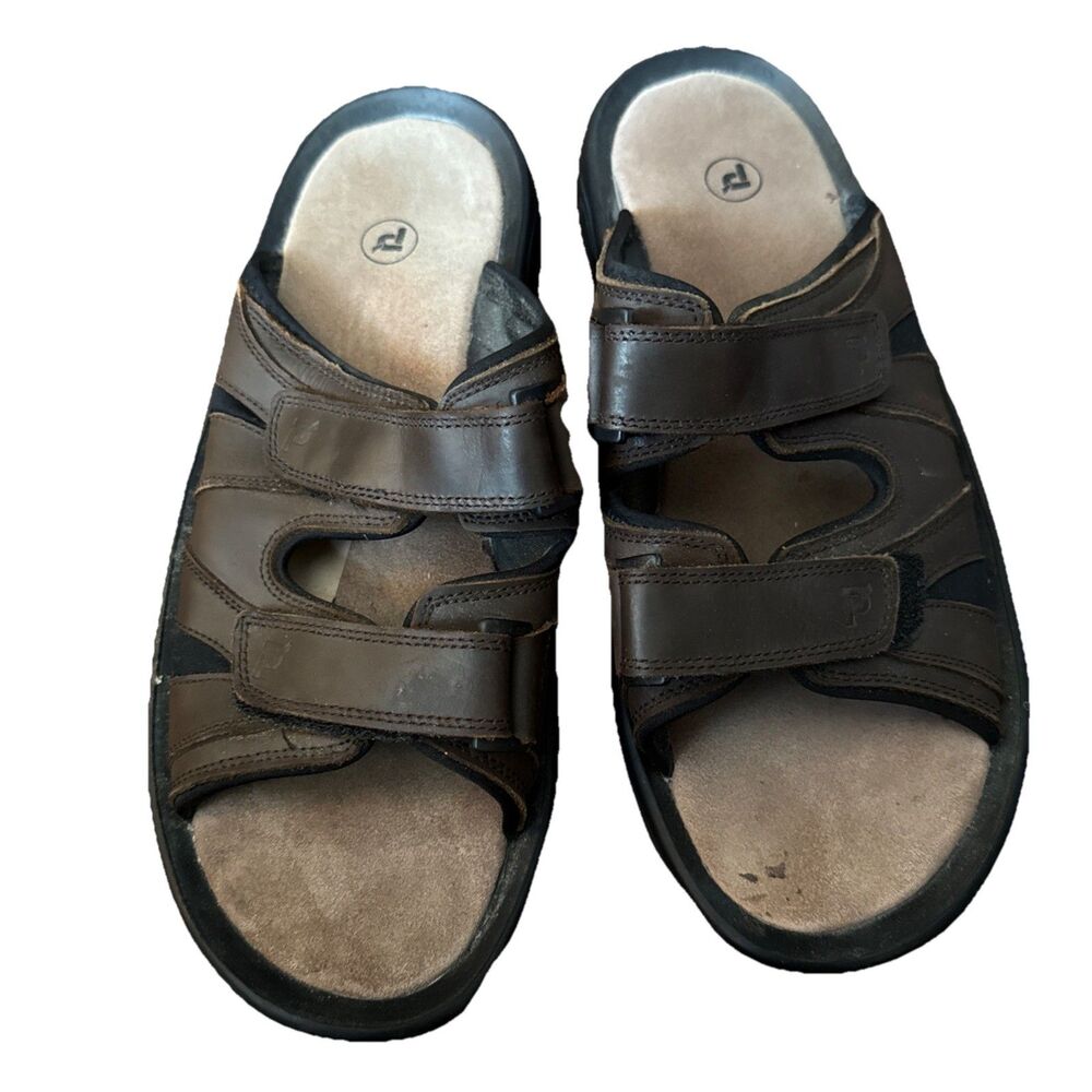 Propet Mens Vero Sandals Brown Leather Double Strap Slides Size 13 D MSV003L